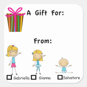 Adorable Geschenkmarke mit 3-Kids-Aufkleber Quadratischer Aufkleber