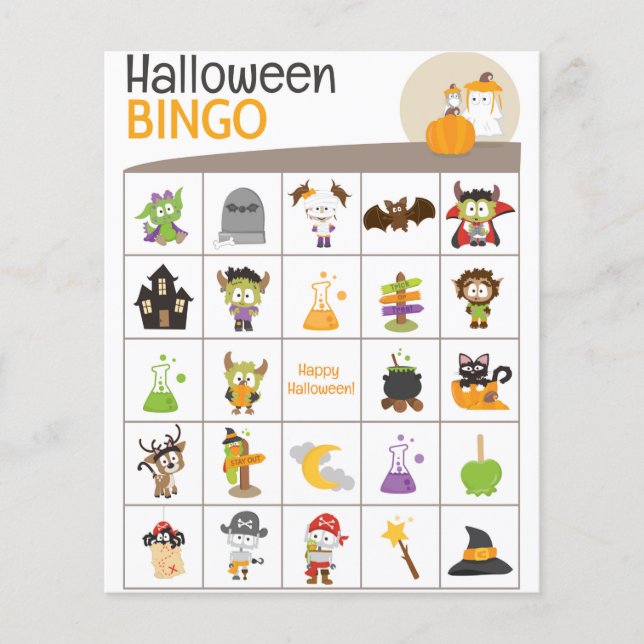 Adorable Ghost & Bird Halloween BINGO Board! (Vorderseite)