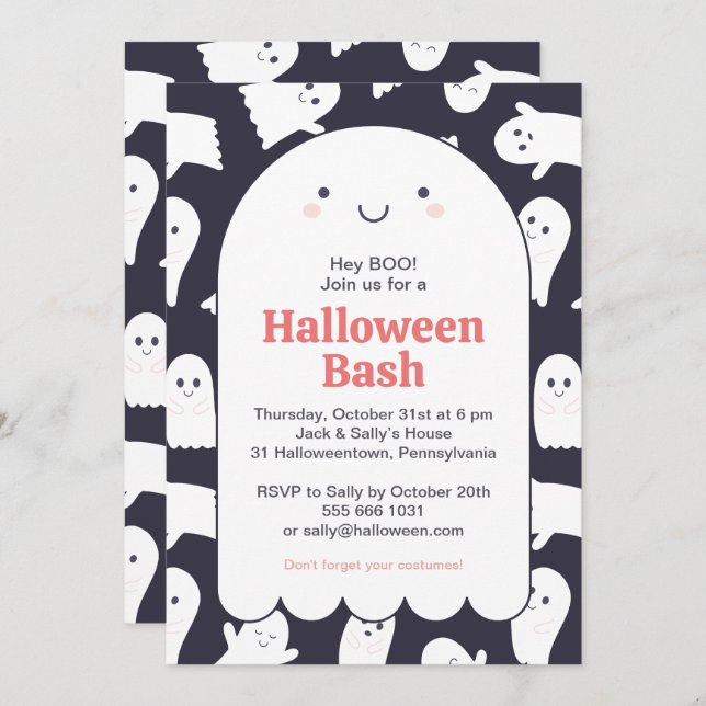 Adorable Ghosts Halloween Bash Personalisiert Einladung (Vorne/Hinten)