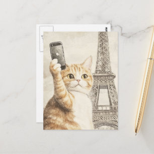 Adorable Ginger Cat Eine Selfie in Paris Postkarte