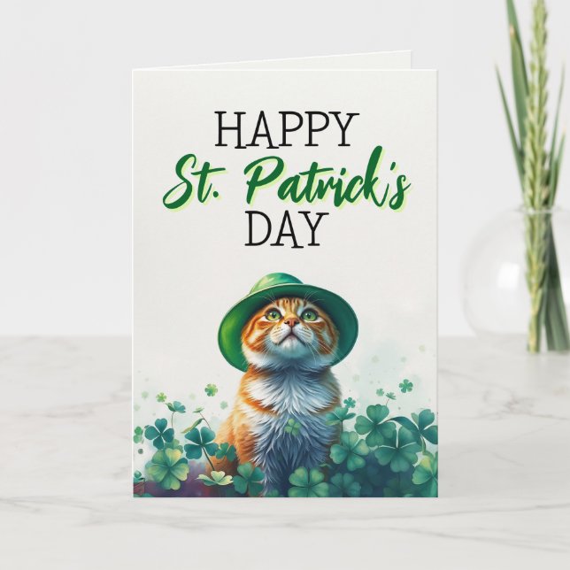 Adorable Ginger Cat & Kleeblatts St Patrick's Day Karte (Vorderseite)