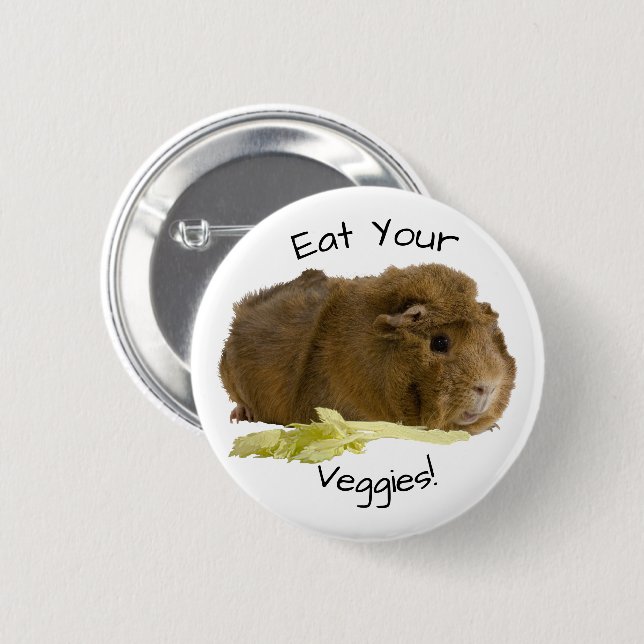 Adorable Ginger Guinea Pig Eating Celery Foto Button (Vorne & Hinten)