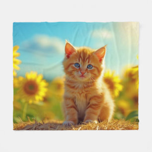Adorable Ginger Kitten im Feld der Sonnenblumen Fleecedecke