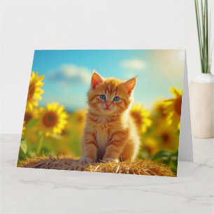 Adorable Ginger Kitten im Feld der Sonnenblumen Karte