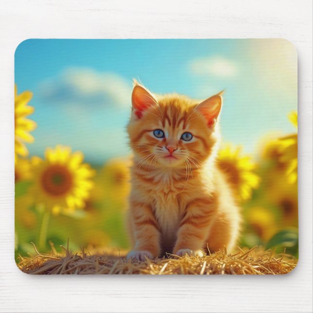 Adorable Ginger Kitten im Feld der Sonnenblumen Mousepad (Vorne)