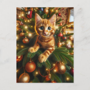 Adorable Ginger Kitten in einem Weihnachtsbaum Postkarte