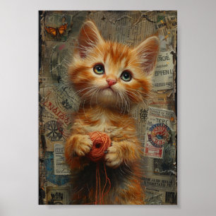 Adorable Ginger Kitten mit Garnkollektion Poster