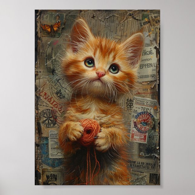 Adorable Ginger Kitten mit Garnkollektion Poster (Vorne)