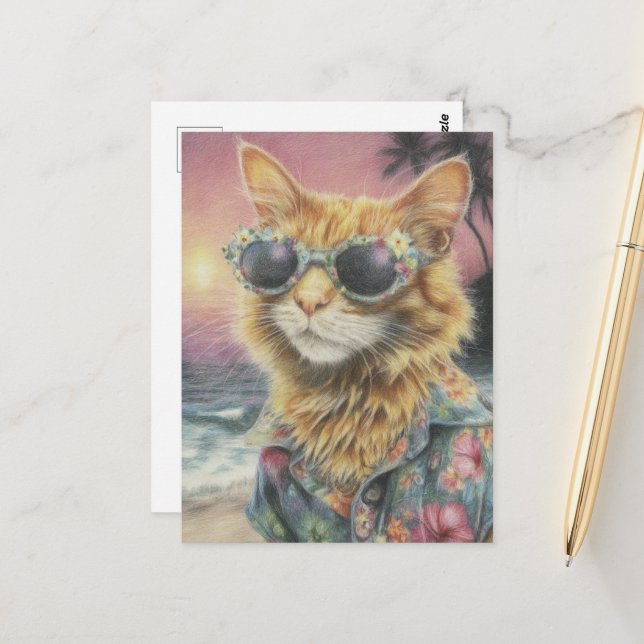 Adorable Ginger Kitty in Sonnenbrille Postkarte (Vorderseite/Rückseite Beispiel)