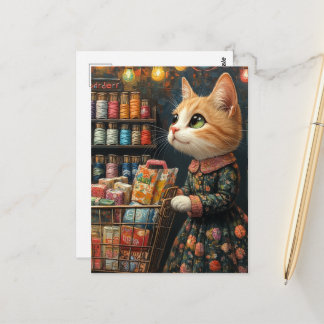 Adorable Ginger Kitty Shopping For Groceries Postkarte