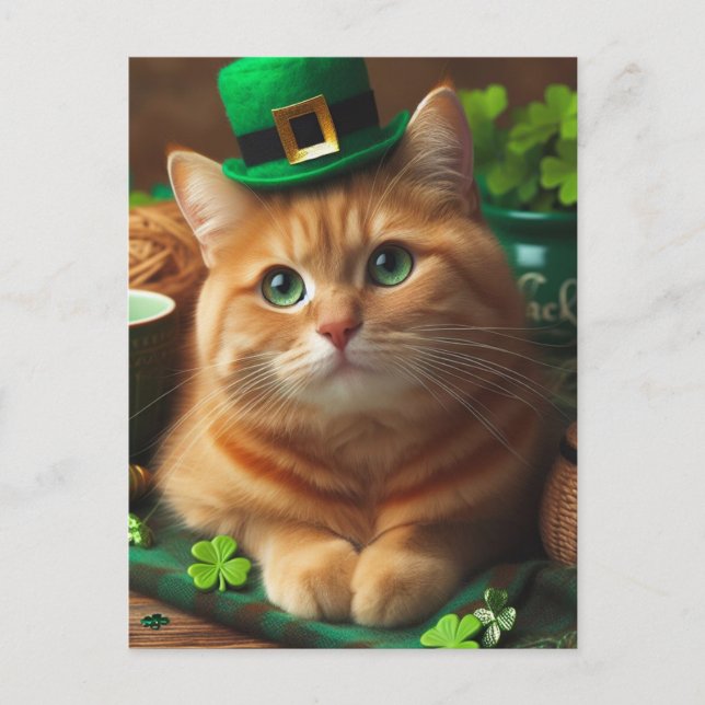 Adorable Ginger St. Patricks Day Cat Postkarte (Vorderseite)
