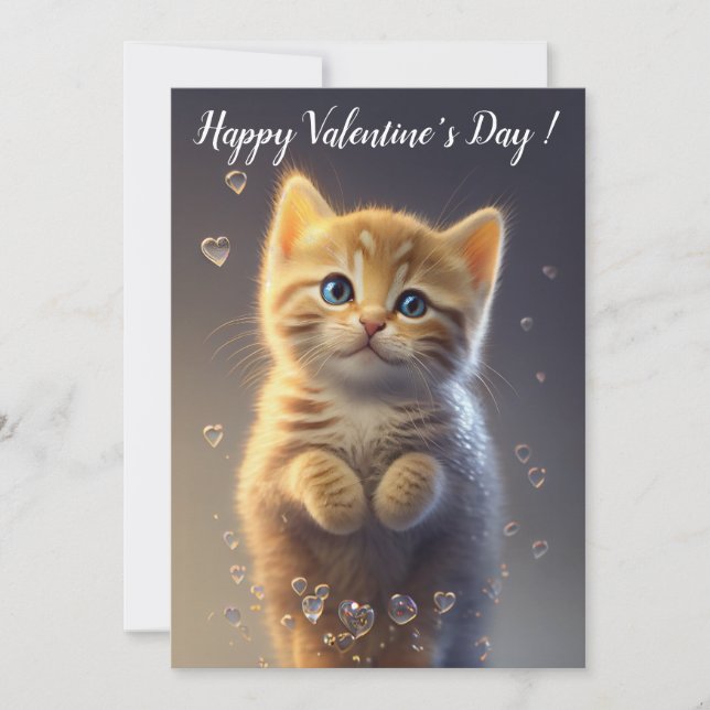Adorable Ginger Tabby Valentine's Kitten Feiertagskarte (Vorderseite)