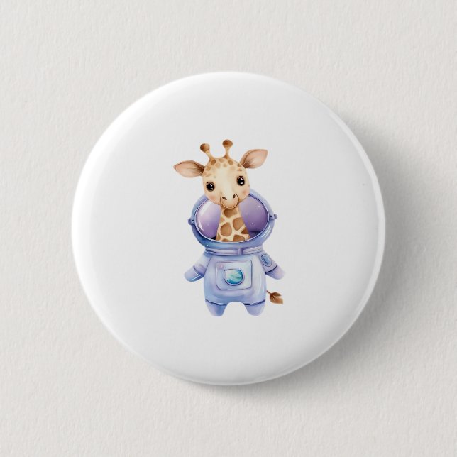 Adorable Giraffe Astronaut Illustration Classic T- Button (Vorderseite)