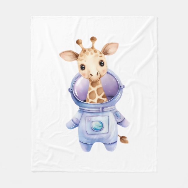 Adorable Giraffe Astronaut Illustration Classic T- Fleecedecke (Vorderseite)