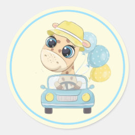 Adorable Giraffe im Auto mit Balloons Runder Aufkleber