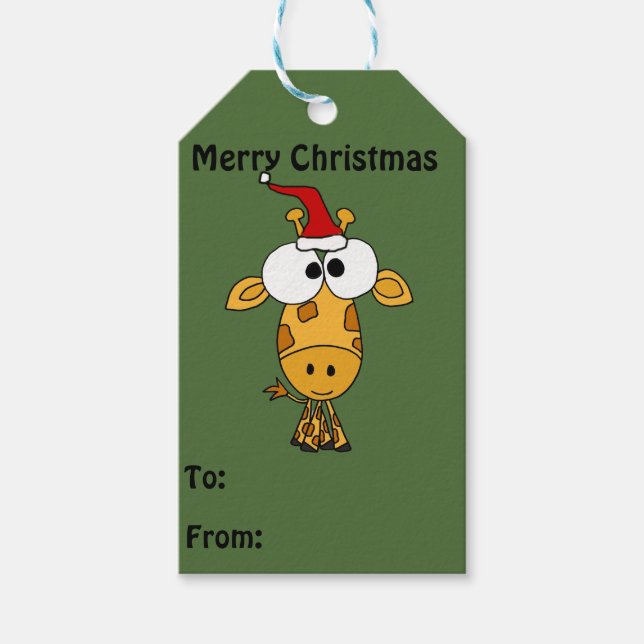 Adorable Giraffe in der Weihnachtsmannmütze Weihna Geschenkanhänger (Vorderseite)