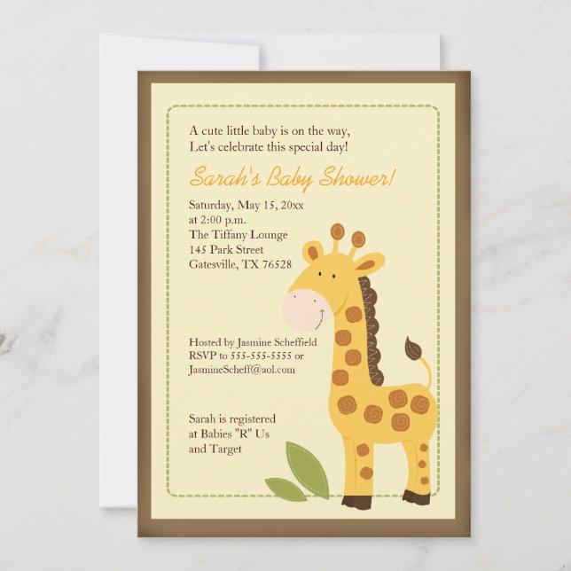 Adorable Giraffe Jungle 12x18 Baby Dusche Einladun Einladung (Vorderseite)
