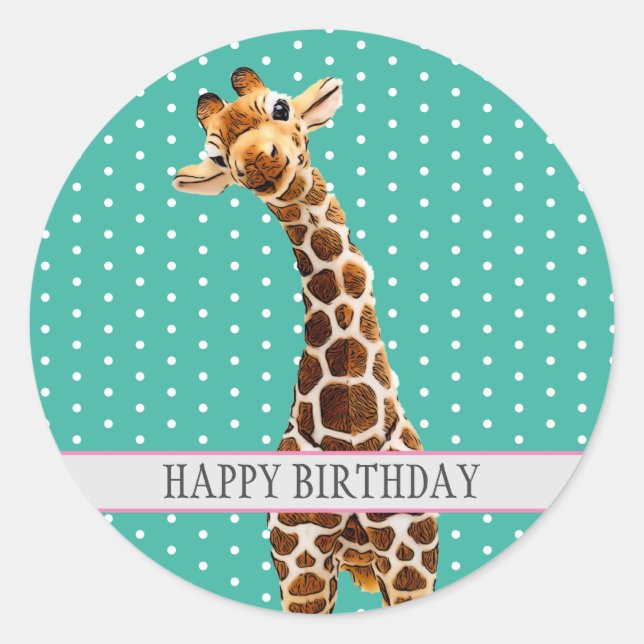 Adorable Giraffe Kid's Happy Birthday Tier Niedlic Runder Aufkleber (Vorderseite)