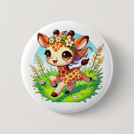 Adorable Giraffe läuft fröhlich Button