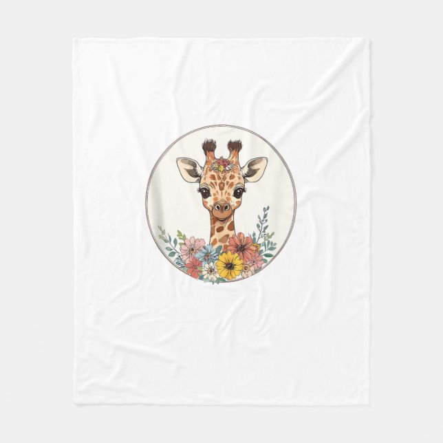 Adorable Giraffe mit Blume Fleecedecke (Vorderseite)