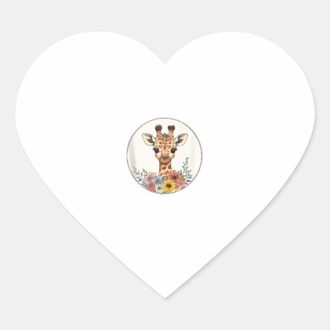 Adorable Giraffe mit Blume Herz-Aufkleber (Vorderseite)