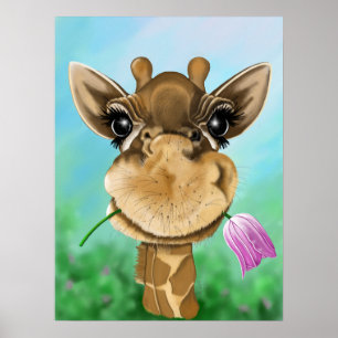 Adorable Giraffe mit Blume Poster