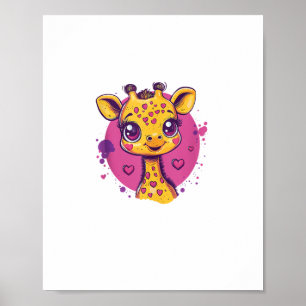 Adorable Giraffe mit Herz-Cartoon-Liebe Poster