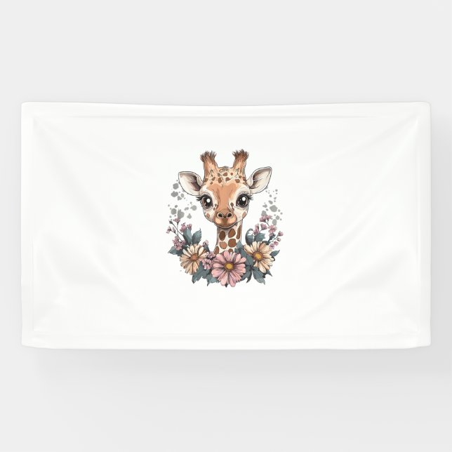 Adorable Giraffe umgeben von Blume _6 Banner (Horizontal)
