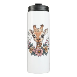 Adorable Giraffe umgeben von Blume _6 Thermosbecher