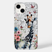 Adorable Giraffe Wildblumen Schmetterlinge und Spi