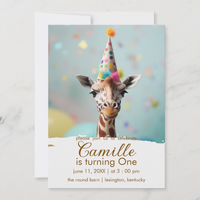 Adorable Giraffe zum Geburtstag Einladung (Vorderseite)