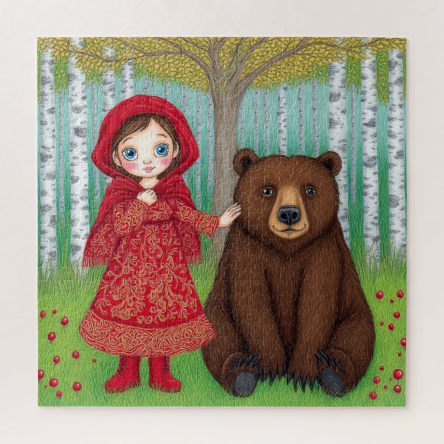 Adorable Girl and Bär in Whimsical Forest Puzzle (Vertikal)