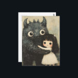 Adorable Girl and Her Monster Friend Fantasy Postkarte<br><div class="desc">An adorable girl and her black monster friend are hugging a sweet storybook fantasy AI generated art</div>