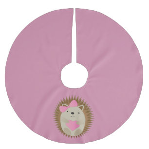Adorable Girl Cartoon Igel umarmt ein Herz Polyester Weihnachtsbaumdecke