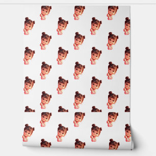 Adorable Girl Cartoon Pattern Custom Vinyl Tapete