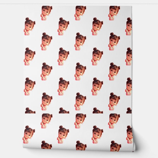 Adorable Girl Cartoon Pattern | Custom Vinyl Tapete (Abrollen)