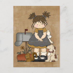 Adorable Girl Country Doll Postkarte