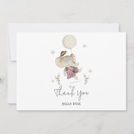 Adorable Girl Elephant Botanical Boho Baby Shower Dankeskarte