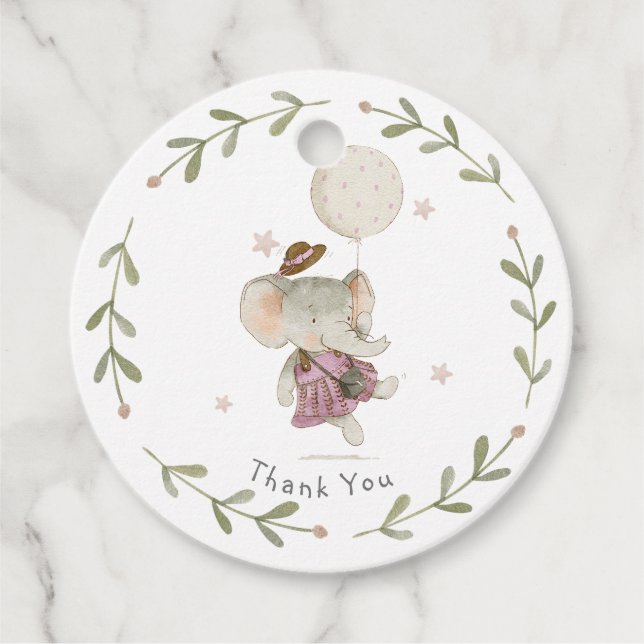 Adorable Girl Elephant Botanisches Boho Baby Geschenkanhänger (Vorderseite)