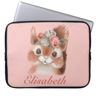 Adorable Girl Pink Floral Eichhörnchen Laptopschutzhülle
