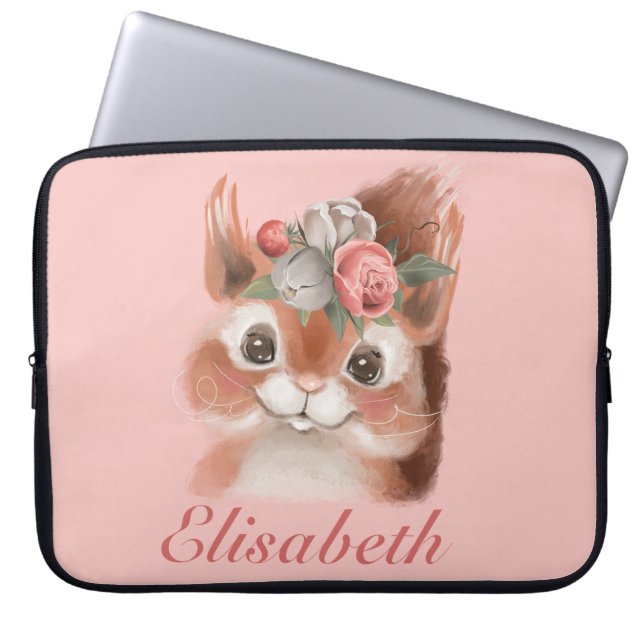 Adorable Girl Pink Floral Eichhörnchen Laptopschutzhülle (Vorderseite)