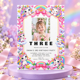 Adorable Girls 3rd Birthday Photo Party Invitation Einladung