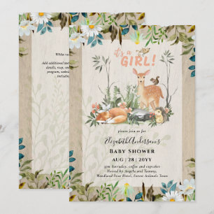 Adorable GIRLS Woodland Deer Baby Dusche Rustikal  Einladung