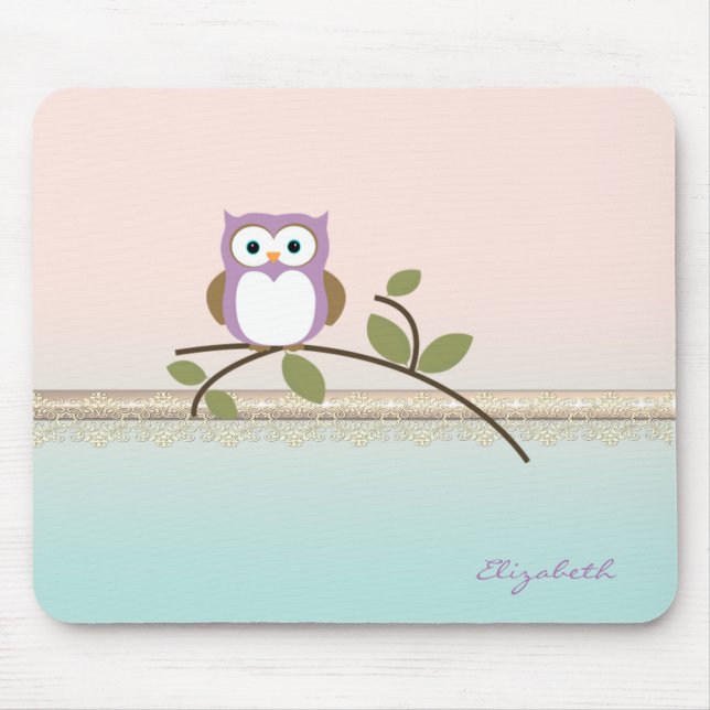 Adorable Girly Niedlich Owl Personalisiert Mousepad (Vorne)