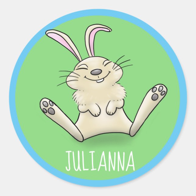 Adorable glücklich lächelnd Baby Hasen Cartoon Runder Aufkleber (Vorderseite)