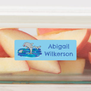 Adorable glückliche Delfine Cartoon personalisiert Etiketten