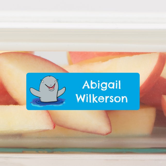Adorable glückliche Porpoise Cartoon personalisier Etiketten (Befestigt)