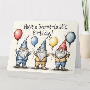 Adorable Gnome Birthday Illustration mit Balloons Karte