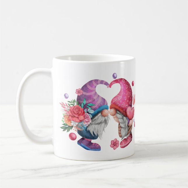 Adorable Gnome Couple Valentine's Day Coffee Tasse (Links)
