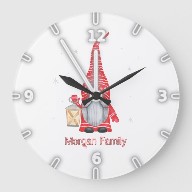 Adorable Gnome Snowflakes Weihnachten Große Wanduhr (Vorderseite)